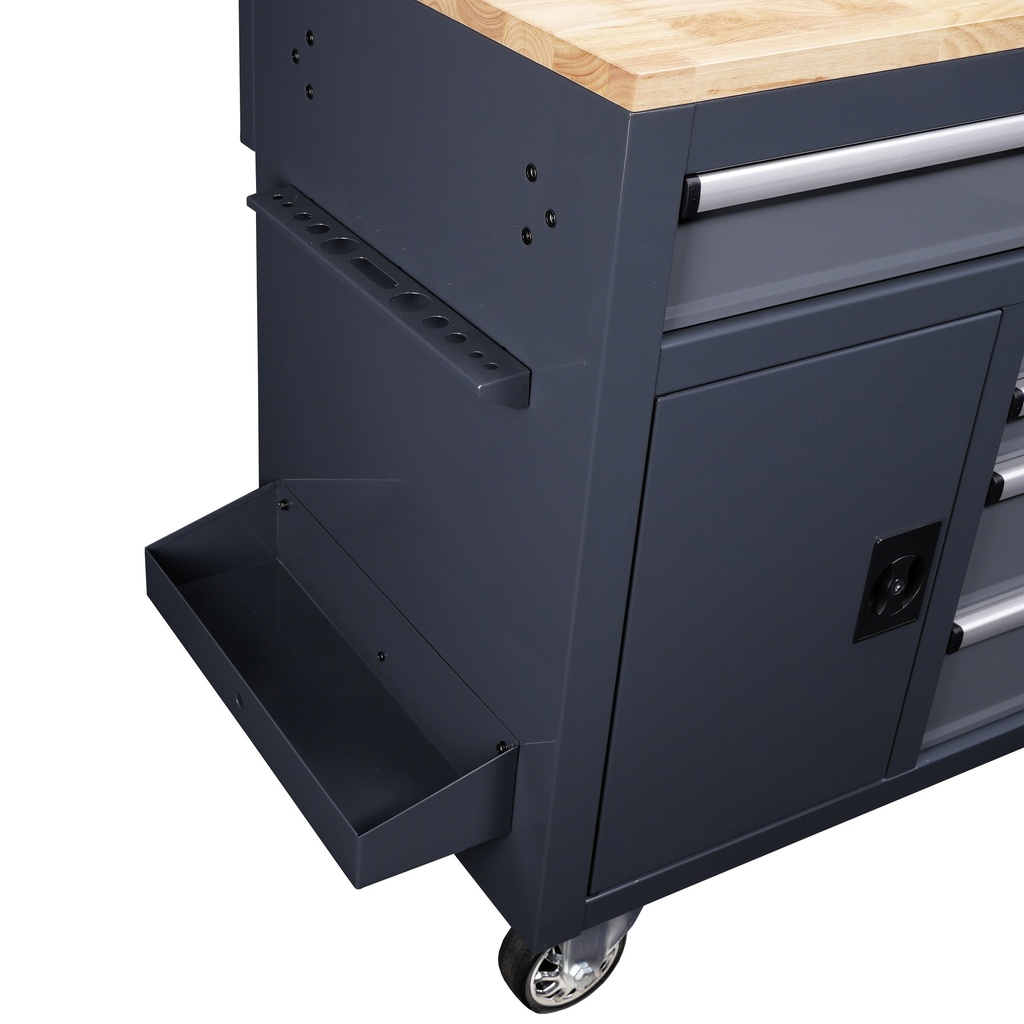 Tool trolley with back wall solid wood worktop