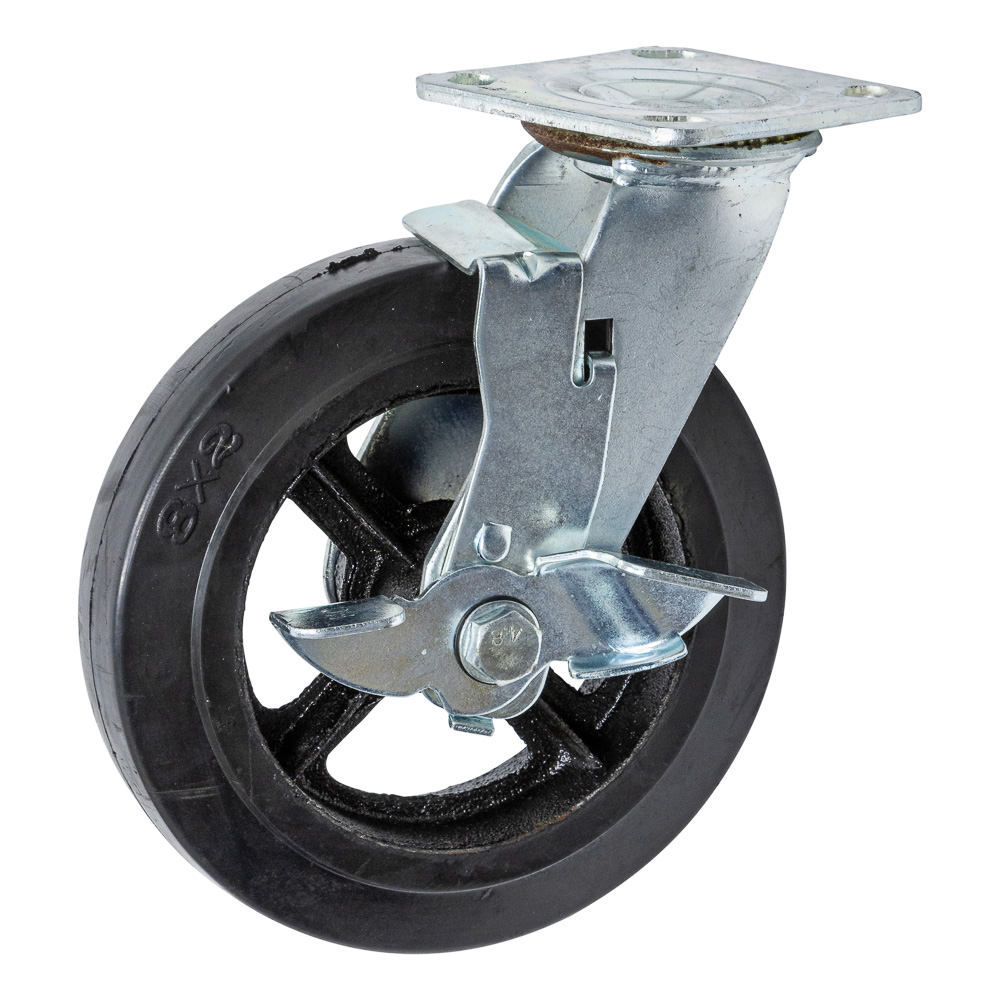 Swivel castor with brake 200 x 50mm rubber