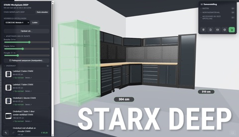 STARX Werkstatt DEEP — Werkstatteinrichtung in 3D zusammenstellen