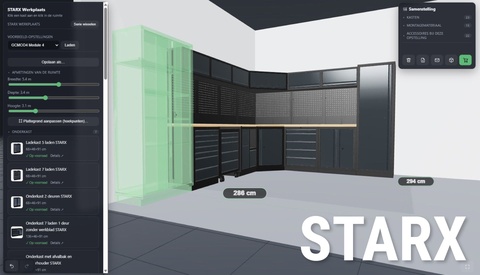 STARX Werkplaats — werkplaatsinrichting samenstellen in 3D