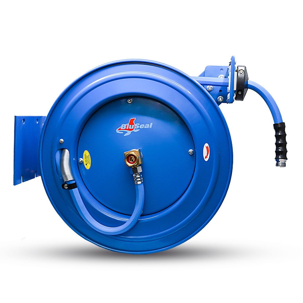 Bluseal Rubber Water Hose Reel Single Arm 16mm X 15mtr Outlet - 3/4" Male GHT x 3/4" Female GHT with quick connect