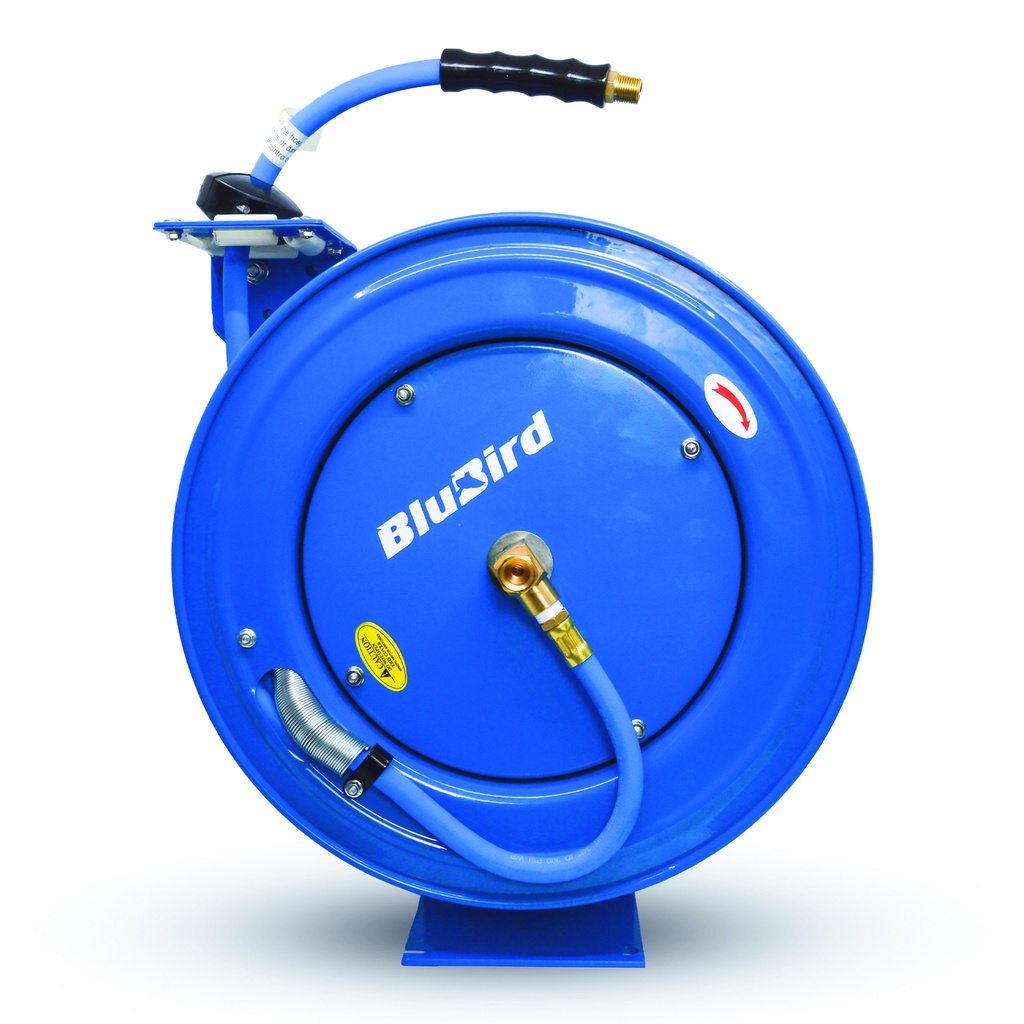 Blubird Rubber Air Hose Reel Single Arm Heavy Duty 10mm X 15mtr Outlet - 3/8" M-BSP & Reel Inlet 3/8" M-BSP