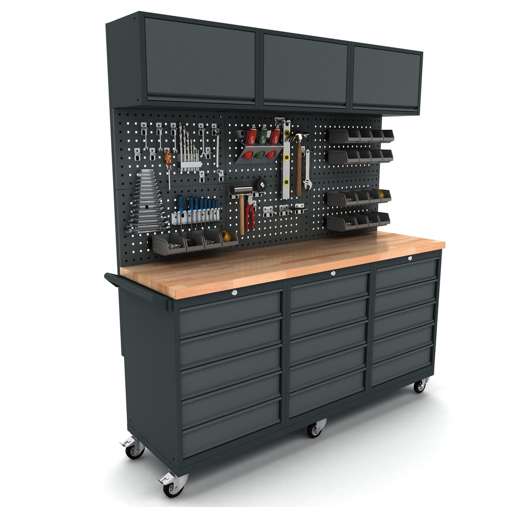 Workbench mobile 3x 5 drawers cabinet incl. back panel and top cabinet EXPERT