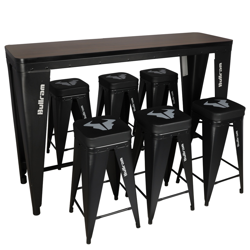 Bullram table set with 6 bar stools