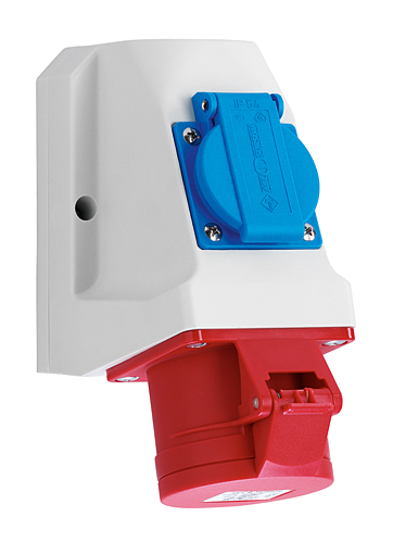 CEE combination wall socket 16A, 5-pin, 400V with Schuko socket