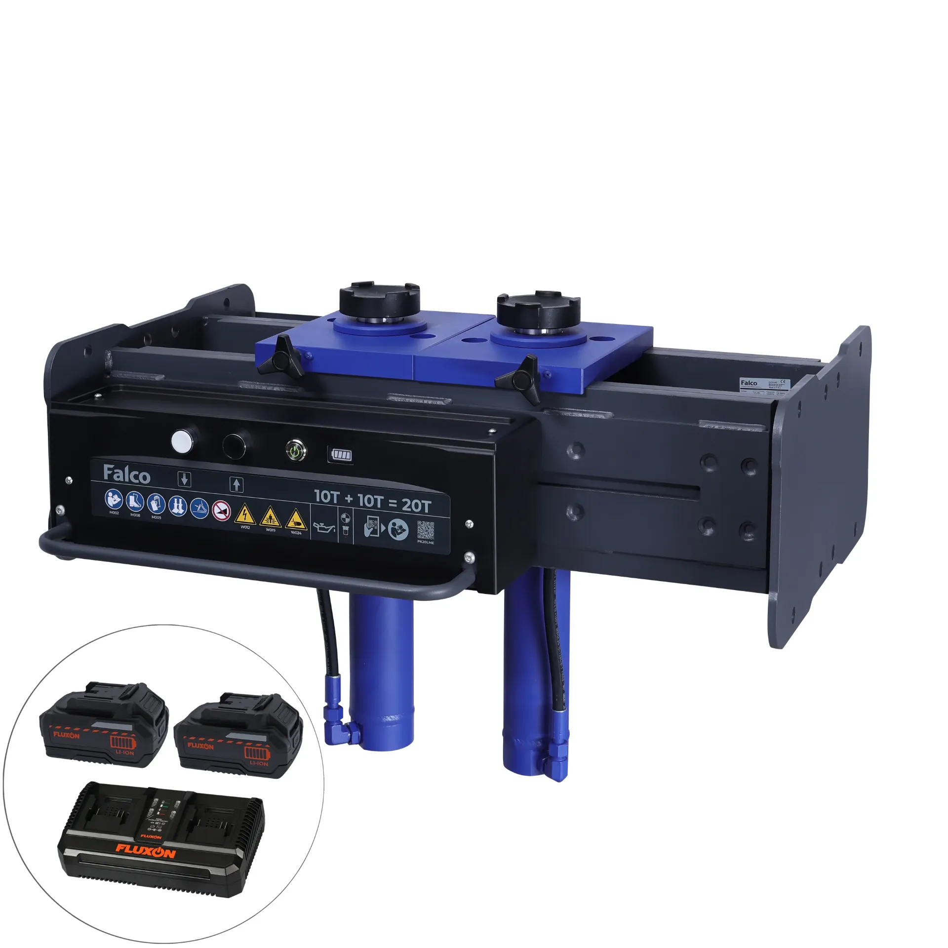 Falco battery powered pit jack 20 ton medium, two cylinders incl. 2x 4 Ah batteries and dual charger