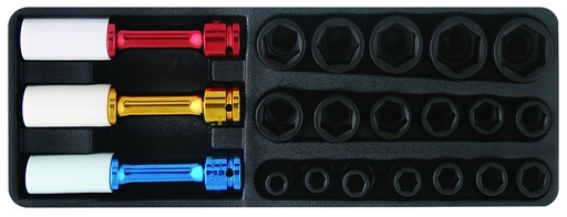 [910044] Impact socket set 1/2" 18pcs   3pcs coloured sockets professional