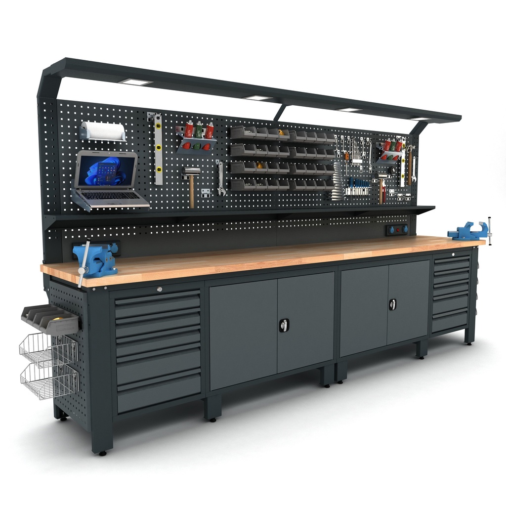 Industrial workbench (fixed cabinets)