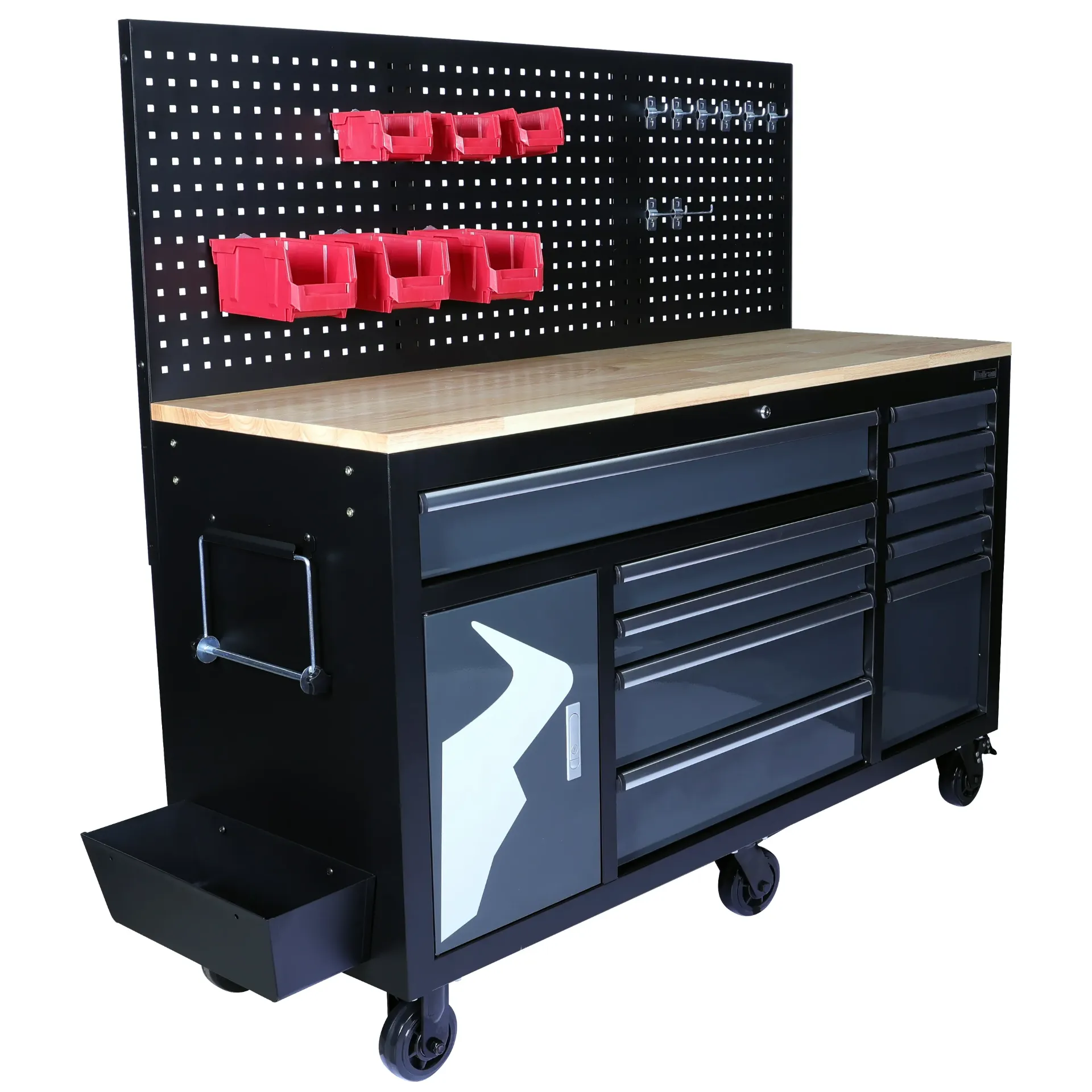 Tool trolley with back wall solid wood worktop