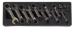 [910037] Stubby one way gear wrenches set 14 pieces professional