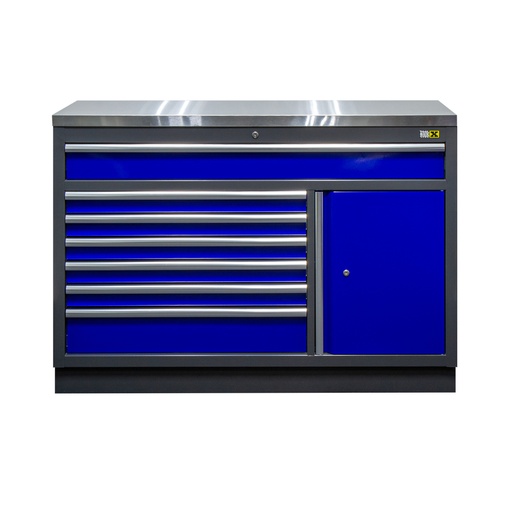 [GC13L7SBLUE] Unterschrank breit 7 Schubladen und 1 Tür mit Edelstahlarbeitsplatte BLUE
